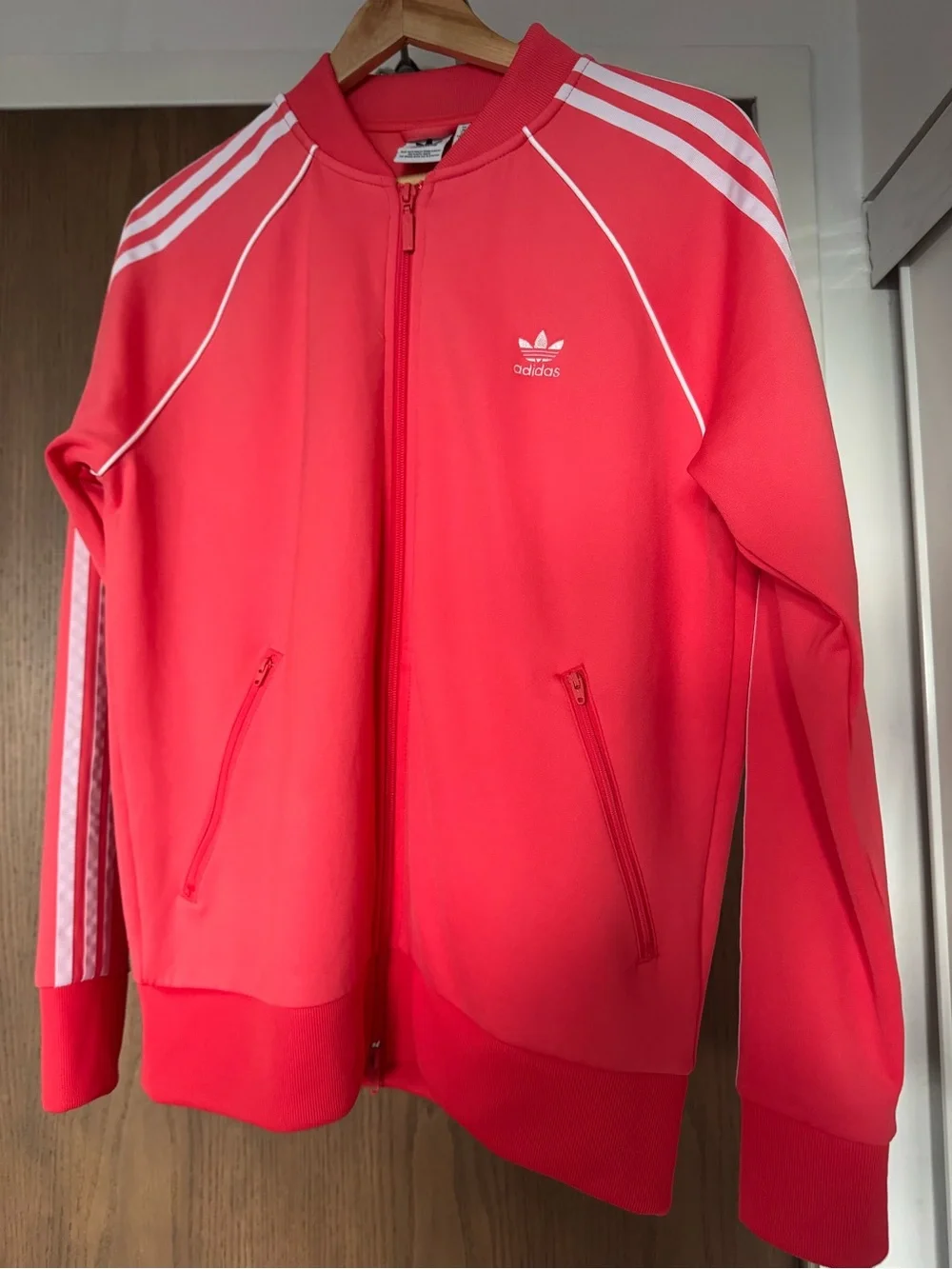 Women’s Large Adidas Coral Pink Trefoil Zip Track Jacket like New - Picture 5 of 10